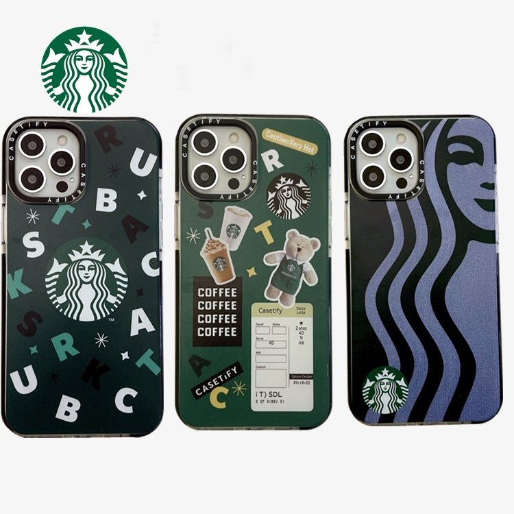Starbucks CaseTify กาแฟ Bearista สติกเกอร์สีเขียวปลอก For iPhone 7 8 Plus X XS XR 11 13Pro 12 13 Pro Max Soft TPU ฝาครอบกรณี