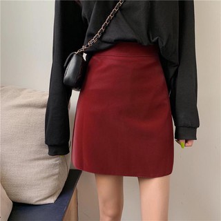 Autumn/Winter Fashion Leather Half Skirt High Waist Pocket Half Skirt Womens