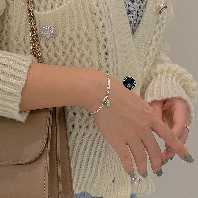 SissyJewelry // สร้อยข้อมือเงินแท้ รุ่น Double line ประดับพลอยกลม ) Free gift box