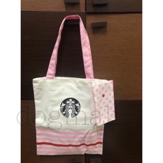 พร้อมส่ง!! Starbucks กระเป๋าผ้าสีชมพู