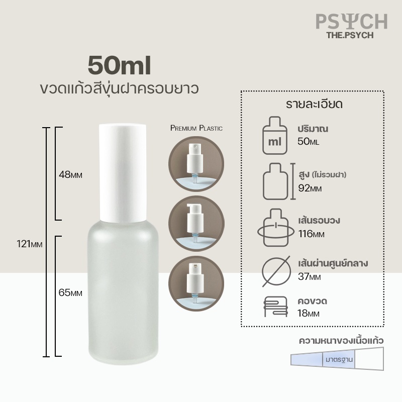 🔥[พร้อมส่ง] 50ml ขวดแก้วสีขุ่น ขวดสเปรย์ ขวดปั๊ม ฝาครอบยาวอย่างดี