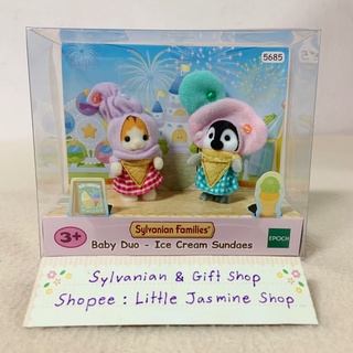 ⭐️ Limited 🏠 ตุ๊กตาเบบี้ดูโอ ไอศกรีมซันเดย์ ซิลวาเนียน Baby Duo–Ice Cream Sundaes (Penguin &amp; Maple) Sylvanian บ้านตุ๊กตา