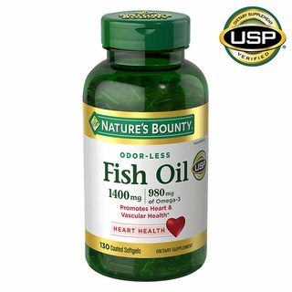 Exp:12/25 Nature’s Bounty Fish Oil, 1400mg, 980mg of Omega-3,มี130ซอฟเจล (ขวดเขียว)