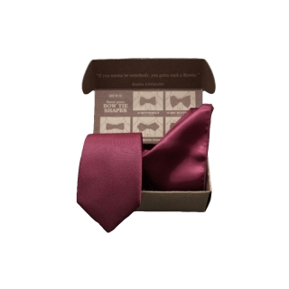 เซ็ทเนคไท+ผ้าเช็ดหน้าสูทSilk Satinสีเบอร์กันดี-Burgundy Necktie