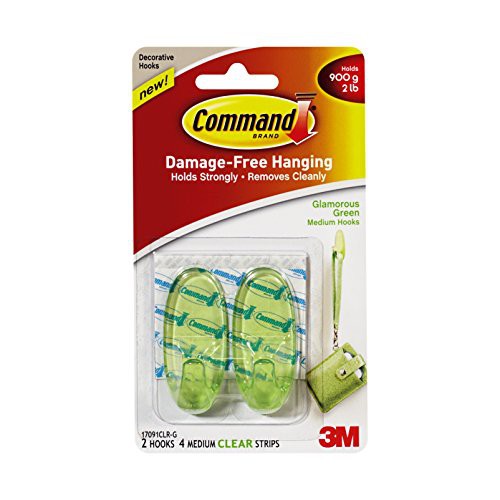 3M 17091CLR-G COMMAND 2 GLAMOUROUS GREEN M-HOOK, 4 M-STRIPS