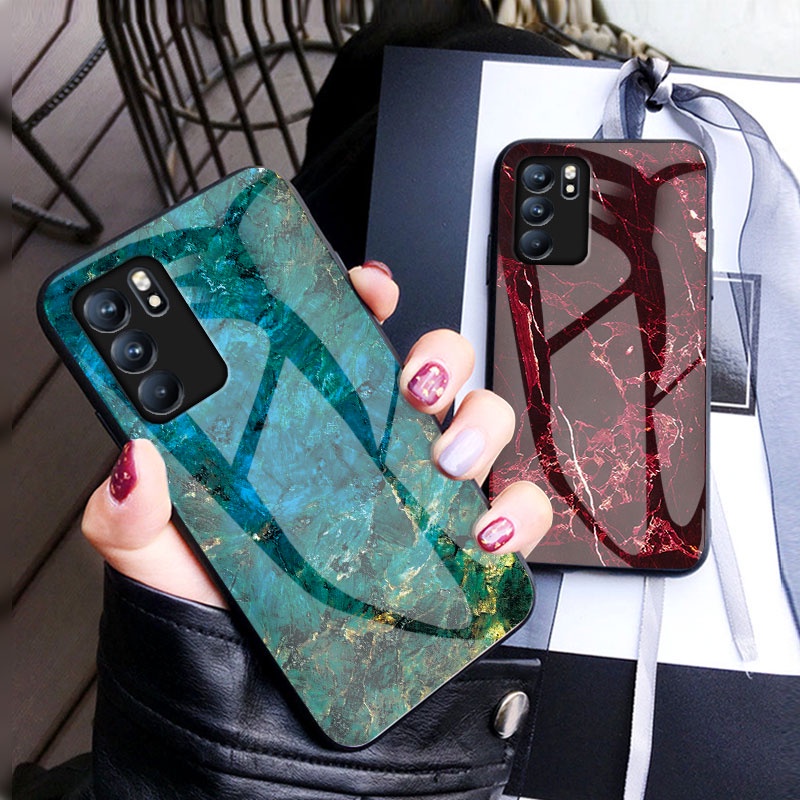 OPPO Reno 6 5G Reno5 5 3 Reno2 2 F 2F เคสกระจก Tempered Glass Phone Case Soft TPU Edge Protection Hard เคส Back Cover