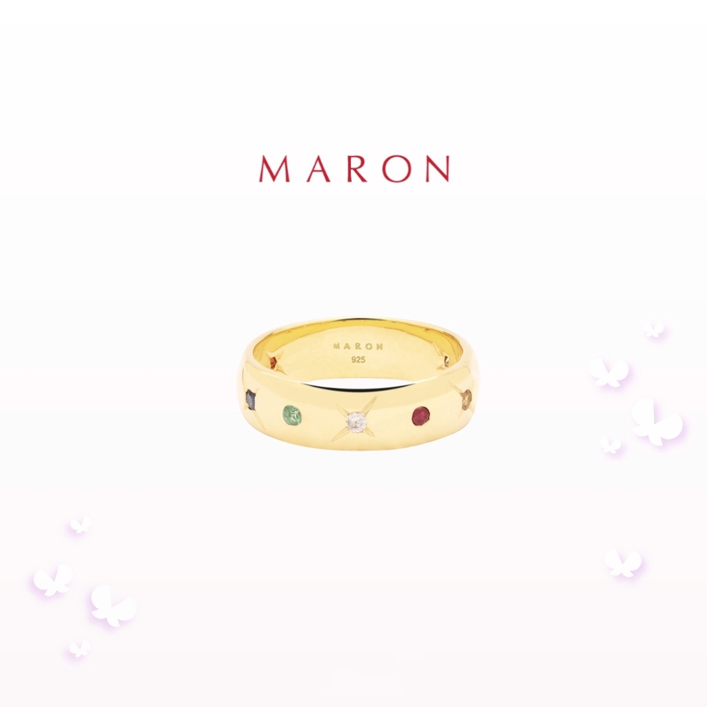 MARON - Nine Lucky Stars Band Ring (6 mm) ชุบ 14K โกลด์ แหวนดาวนพเก้า เสริมดวง เงินแท้925