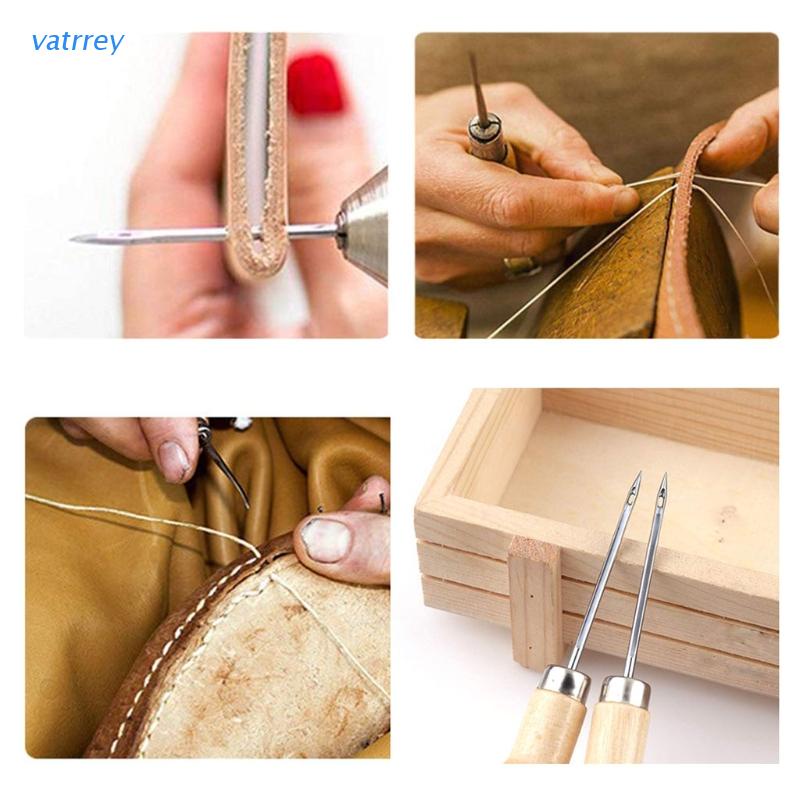 VA   Wooden Handle Shoes Repairing Awl Leather Shoe Sewing Cobbler Tool DIY Craft Repair Hand Stitcher Straight Curved and Hole Hook Crochet Needle Tool Handicrafts Sewing Supplies