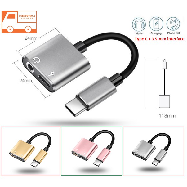 หัวแปลง USB Type C To 3.5 mm. and Charger 2 In1 connector 3.5 mm. + Type C