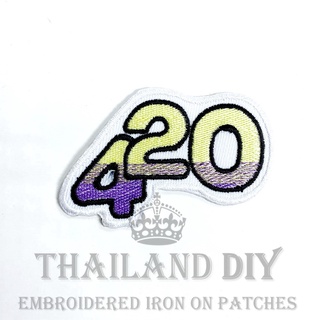 ตัวรีดติดเสื้อ ลาย 420 ใบกัญชา แนว วัน สายเขียว Ganja Weed Day Patch งานปัก WOP DIY ตัวรีด อาร์มติดเสื้อ กางเกง กระเป๋า