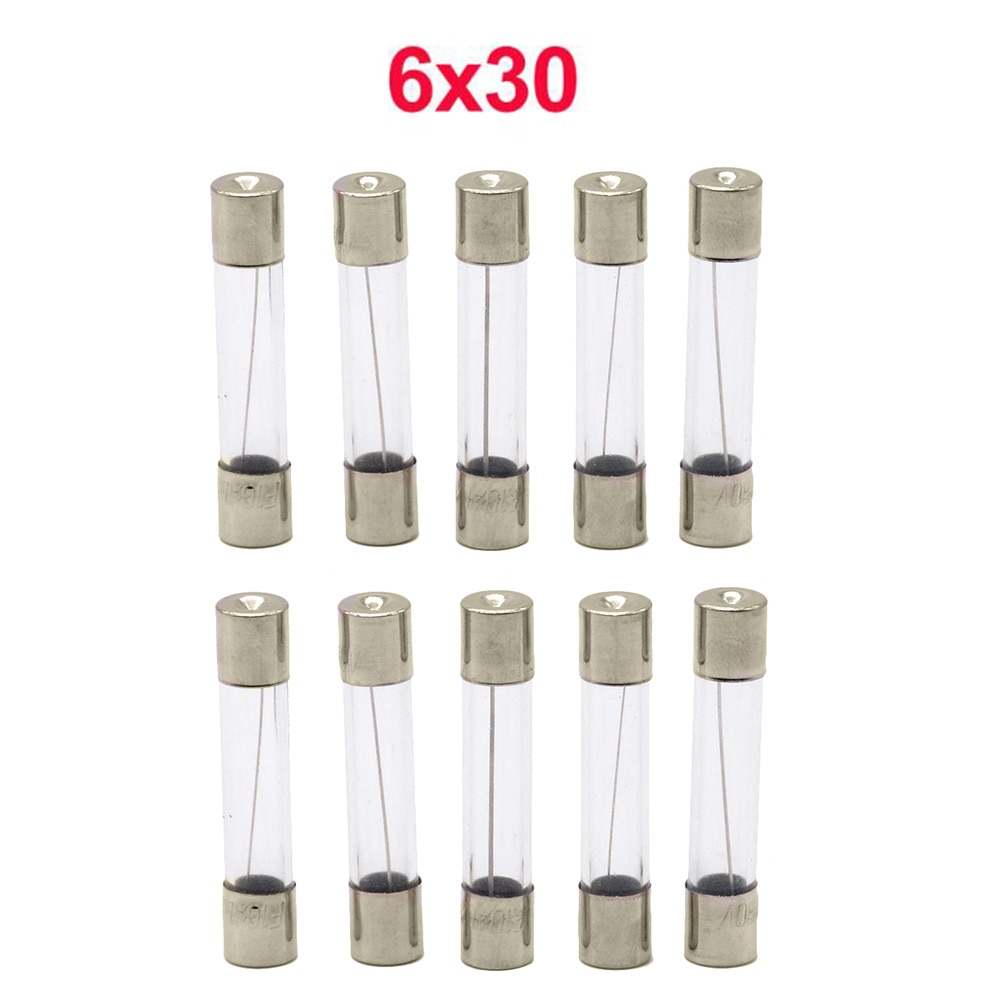 ฟิวส์หลอดแก้ว 250V 0.5 1 2 3 4 5 6 8 10 15 20 25 30 แอมป์ สำหรับระบบไฟฟ้า 10 ชิ้น ขนาด 6X30 มม.