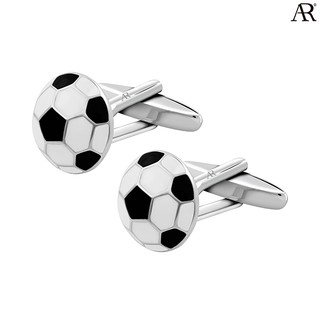 ANGELINO RUFOLO Cufflink(คัฟลิงค์) ดีไซน์ Football กระดุมข้อมือคัฟลิ้งโรเดียมคุณภาพเยี่ยม สีขาว-ดำ/สีเงิน