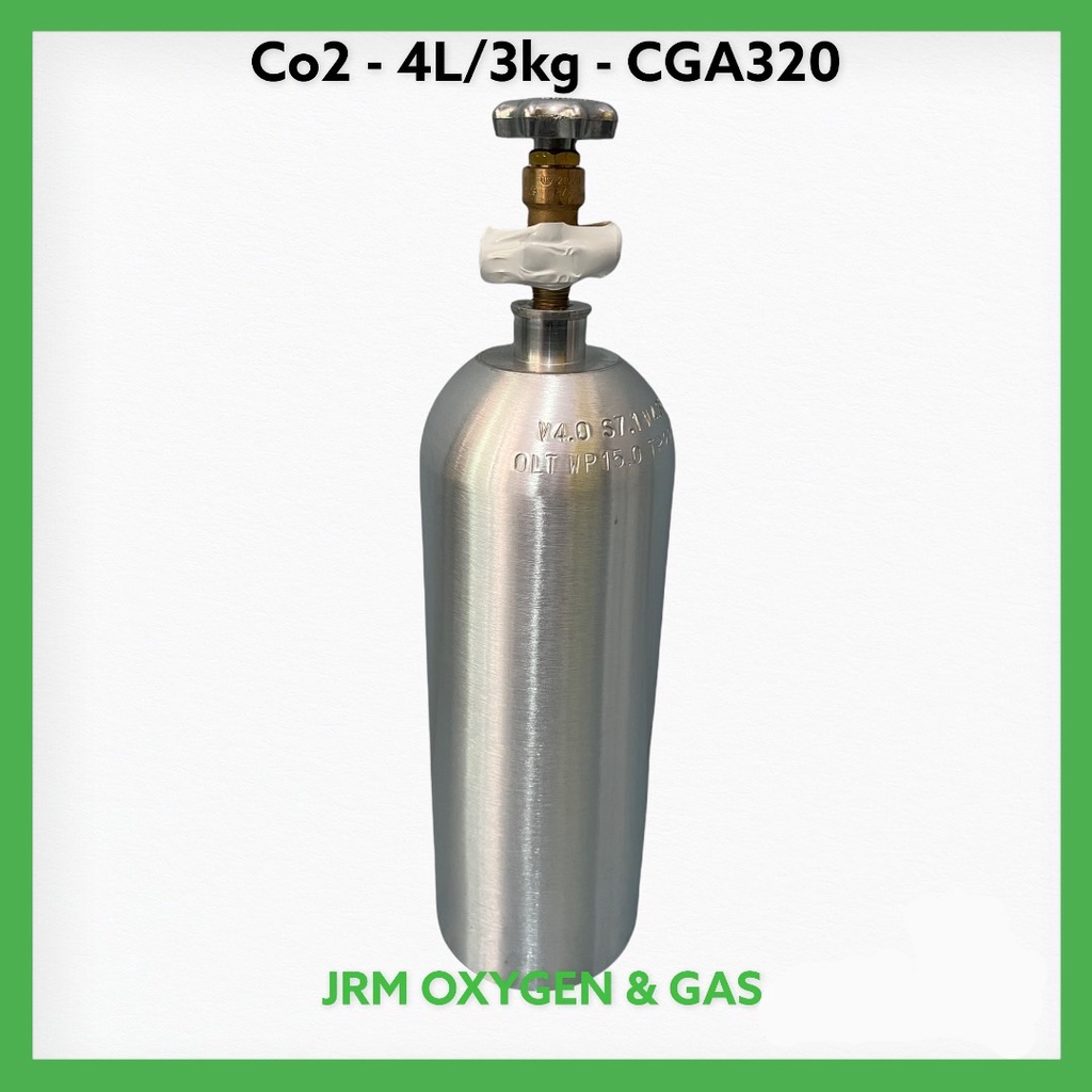 JRM ถังอลูมีเนียม 4L พร้อม คาร์บอนไดออกไซด์ Co2 เลี้ยงไม้น้ำ ทำเครื่องดื่ม น้ำโซดา Co2-CGA320 เกลียวไทย