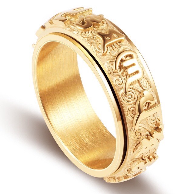 แหวนสแตนเลส แหวนสแตนเลส 18k แหวนหทัยสูตรบทโอม มนี ปัทเม ฮง (ดวงมณีแห่งดอกบัว) #แหวนบูชาพระโพธิสัตว์ # R459