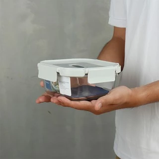 Super Lock Glass กล่องแก้วถนอมอาหาร ทรงจตุรัส ล็อก 2 ชั้น ความจุ 800 มล. มีให้เลือก 2 สี สีฟ้า และสีเทา รุ่น 6211