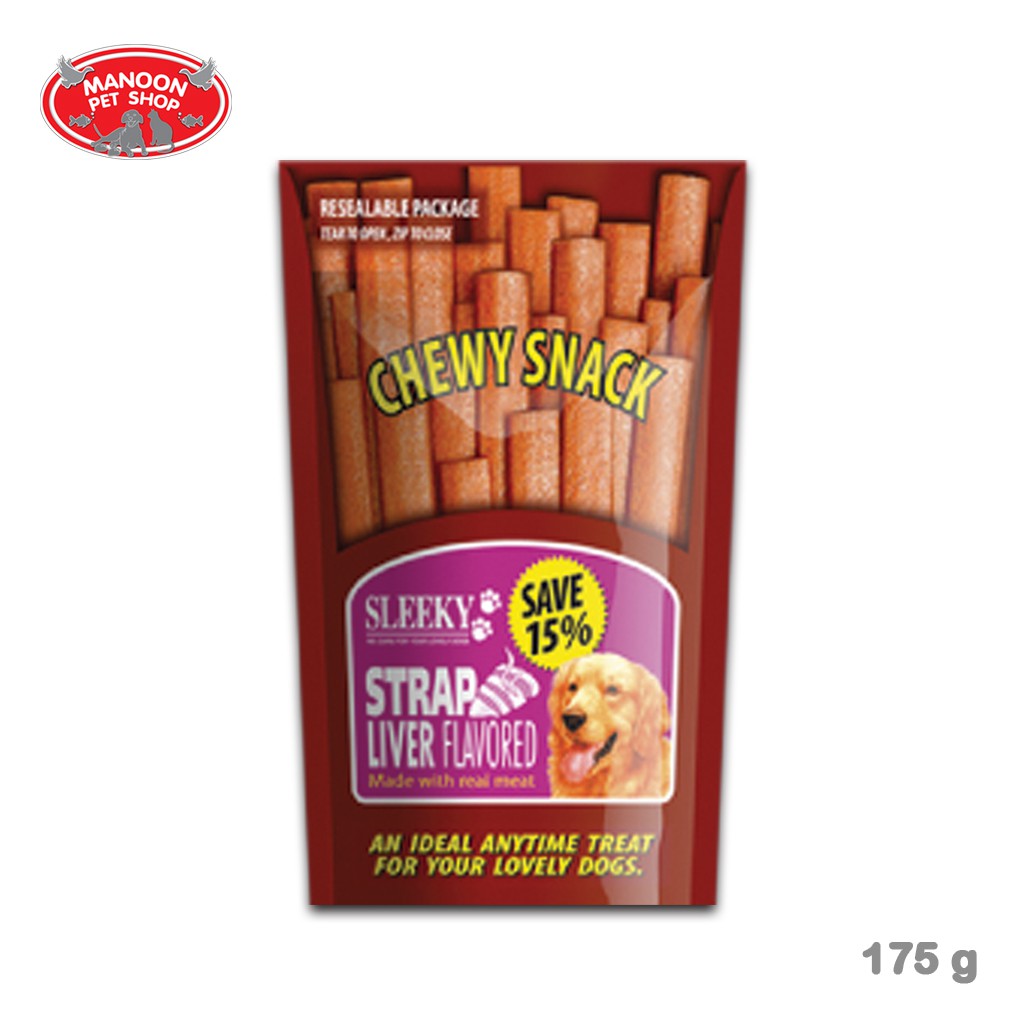 สินค้ารวมส่งฟรี ⚡ [MANOON] SLEEKY Chewy Snack Strap Liver Flavored รสตับ 175 กรัม (ชนิดแผ่น) ❤️  COD.เก็บเงินปลายทาง