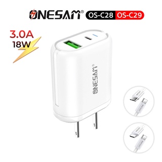 อแดปเตอร์ชาร์จแบต ONESAM รุ่น OS-C28/OS-C29 Fast Charging ช่องชาร์จ 2 ช่อง PD 18W และ USB QC 3.0