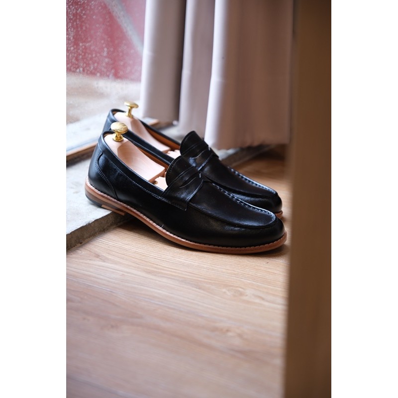Penny Loafers (matte black) รองเท้าหนังวัวแท้