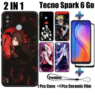 2 IN 1 เคสนารูโตะ พร้อมกระจกนิรภัย สําหรับ Tecno Spark 6 Go เคสโทรศัพท์ และตัวป้องกันหน้าจอเซรามิค โค้ง