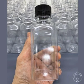 ขวดพลาสติก+ฝา แพ็ค ขนาด 220 ml.พร้อมฝา ทรงเหลี่ยมเรียบ *รบกวน1ออเดอร์ต่อ1แพค* PAPAPACK