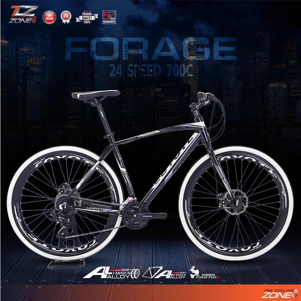 COYOTE จักรยานไฮบริด 700C / ตัวถัง อลูมิเนียม ไซส์ 49  / รุ่น FORAGE (สีดำ/ขาว)