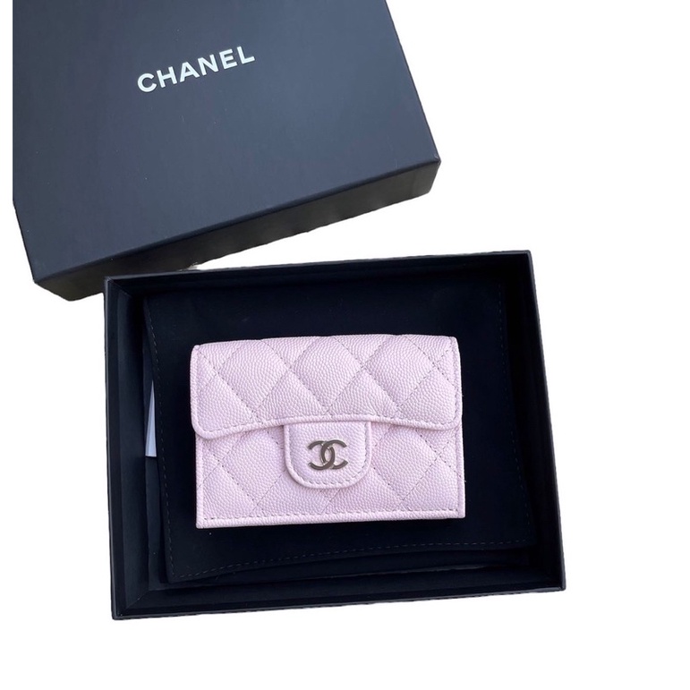 New Chanel Tri-fold compact wallet pink caviar holo32