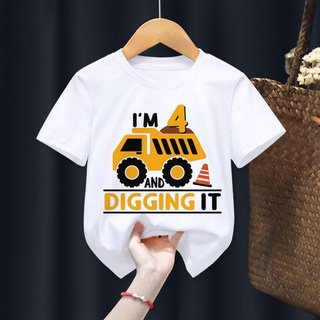 เสื้อยืด พิมพ์ลาย Im 2-9th Birthday Number Truck/ExcavatorPrint Digging It สําหรับเด็กผู้ชาย