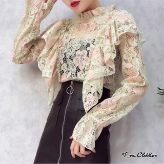 เสื้อลูกไม้แขนยาว สไตล์เกาหลี
