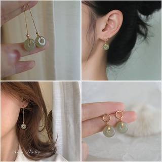 925 เงินหยกธรรมชาติต่างหูหญิงสาวหู Studs เครื่องประดับ Accessories