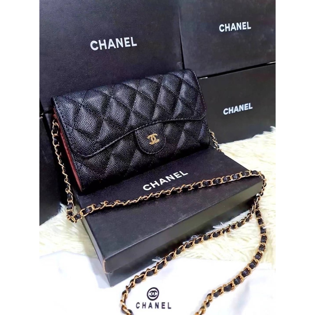 💥พร้อมส่ง💥 กระเป๋าสตางค์ใบยาวมีสายสะพาย Chanel พร้อมกล่อง งานสวยเป๊ะปังมาก