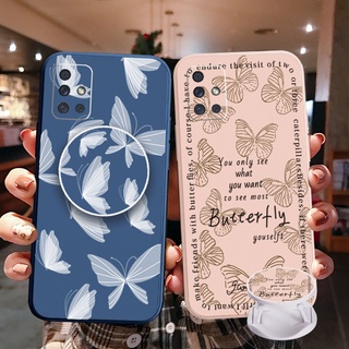 เคสโทรศัพท์มือถือ แบบโปร่งแสง ขอบสี่เหลี่ยม ลายผีเสื้อ พร้อมแหวนขาตั้ง สําหรับ Samsung Galaxy A12 A31 A32 4G A52 A72 5G A11 A51 A20S M42