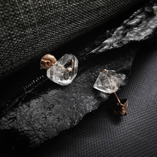 ต่างหูเงินชุบพิ้งโกลด์หินเฮอร์คิเมอร์ไดม่อน Herkimer Diamond