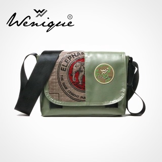 Messenger Bag  Green ลายช้างแดง (หัว)Limited!  รุ่น Premium กระเป๋าสะพายข้าง (หัว) ลายช้างแดง  Size 28*17*10 cm. (D028)