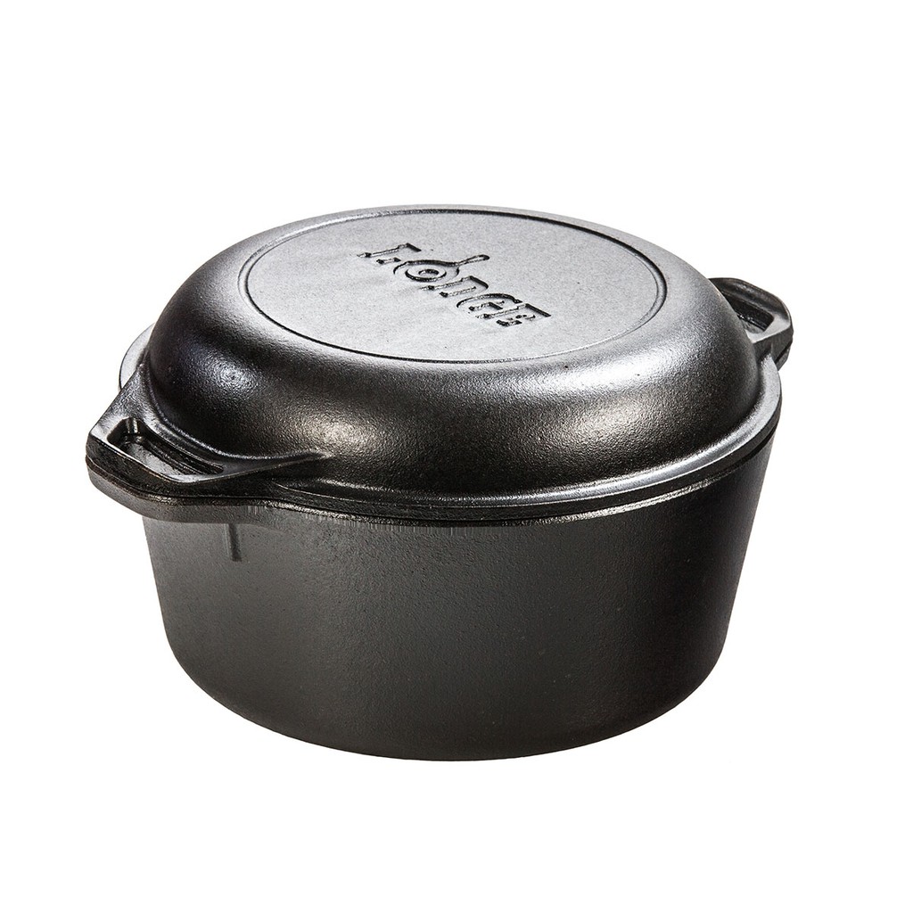 Lodge Cast Iron Double Dutch Oven หม้อเหล็กหล่อพร้อมฝาปิดกระทะสองหู 4.73 ลิตร (26.37ซม.) L8DD3