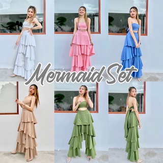 Melinda Mermaid set เซ็ทเสื้อเกาะอกผูกหลัง+กางเกงระบาย เซ็ทเกาะอกขนมชั้น