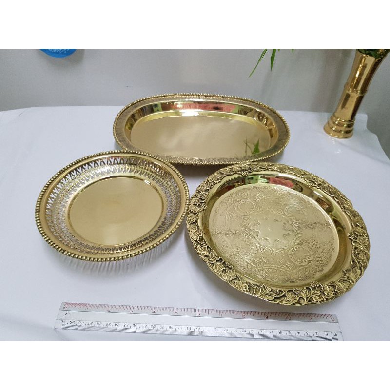 BrassByfa *ถาดทองเหลืองลายองุ่น รูปไข่และโปร่งซี่