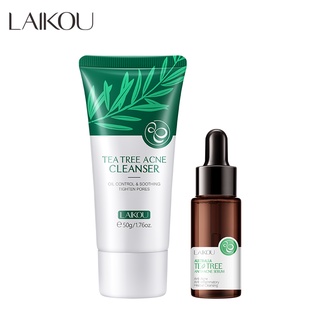 Laikou Tea Tree คลีนเซอร์ทําความสะอาดผิวหน้า สูตรอ่อนโยน ควบคุมความมัน 50 กรัม เซรั่มกําจัดสิว 17 มล.