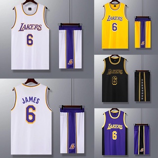 เด็ก NBA Los Angeles Lakers #เสื้อกีฬาบาสเก็ตบอล ลายทีม LeBron James Dri-FIT 6 ชิ้น คุณภาพสูง