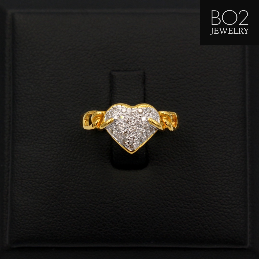 แหวนทองแท้ หลุดจำนำ size 56 แหวนทองคำแท้ รูปหัวใจ ประดับเพชร ทองคำแท้ 18K