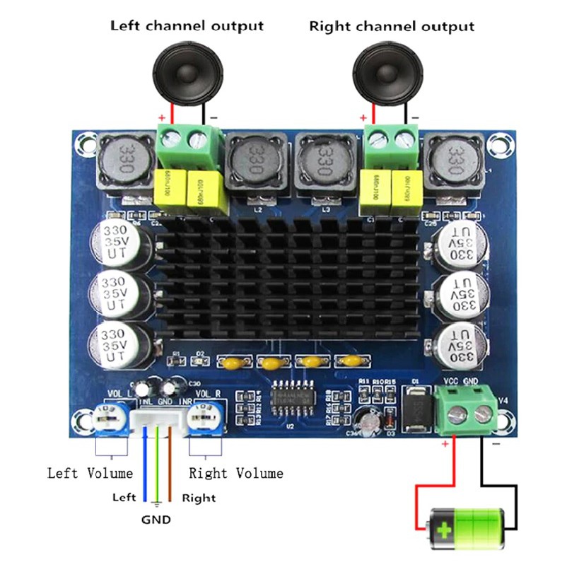 บอร์ดขยายเสียง 120Wx2 DC 12-24 Volt XH-M543 Dual-Channel STEREO High Power Digital Audio Amplifier BOARD