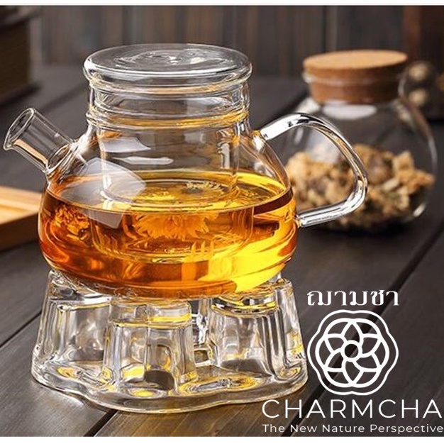 ใหม่ คัดทุกใบ!! ชุดกาน้ำชาฝาแบน 800ml กา+แก้ว+ที่กรองชา+เตาอุ่น+เทียนเตาอุ่น ชุดของขวัญ กาชา แก้ว ใบ