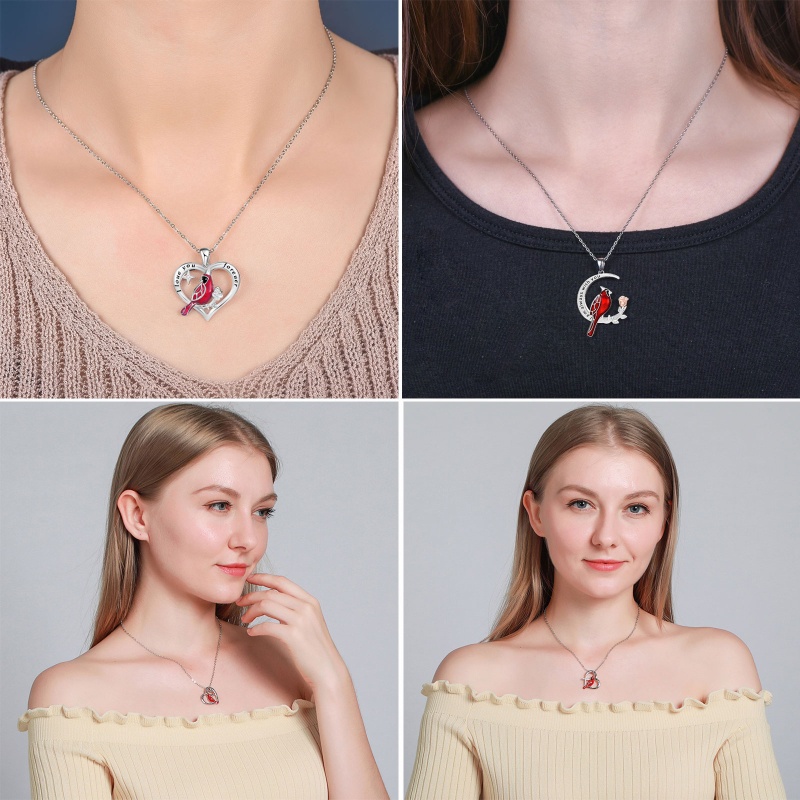 Noe สร้อยคอจี้หัวใจพระคาร์ดินัลแองเจิลแกะสลักเงินสําหรับผู้หญิง