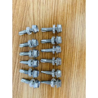 สกรูน็อตหกเหลี่ยม Stainless steel  Screw ST6.3*25 แพ็คละ  10 ตัว