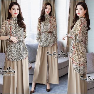 Smart Girl Leopard long sleeve shirt Set Style Korea By Very Very Pretty