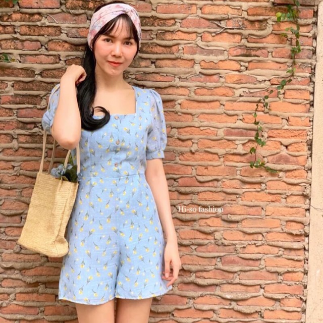 Barbie tulip jumpsuit🌷 จั๊มสูทคอเหลี่ยมแขนตุ๊กตา ผ้าชีฟองสลาฟพิมพ์ลายทิวลิป(096)