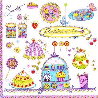 Pladao Napkin ภาพลายเส้น การ์ตูน Candy Store ร้านขนม กระดาษ แนพกิ้น สำหรับงานศิลปะ เดคูพาจ decoupage ขนาด L 33x33