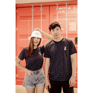 เสื้อยืดสีกรมเข้มลายเรขาคณิตสีฟ้า Superskillshop