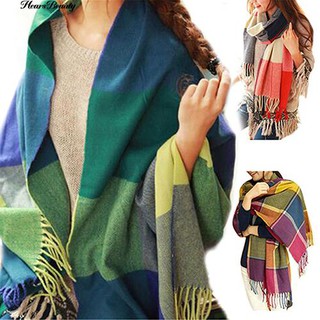 ☺♡ ผู้หญิงฤดูหนาวอบอุ่นนุ่มพู่กันผ้าคลุมไหล่ยาว Wide Wrap Shawl Gift