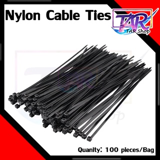 100ชิ้น/ถุง Nylon Cable Ties สีดำ