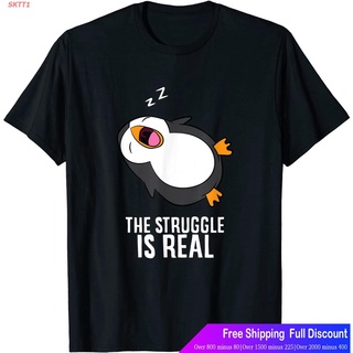 SKTT1 เสื้อยืดกีฬา Tired Penguin Pyjama Lazy Penguin The Struggle Is Real T-Shirt Popular T-shirts